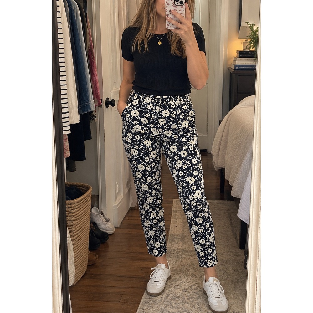 Talbots Chatham Pants 6 Navy White Floral Ankle Slim Stretch Chino NWT